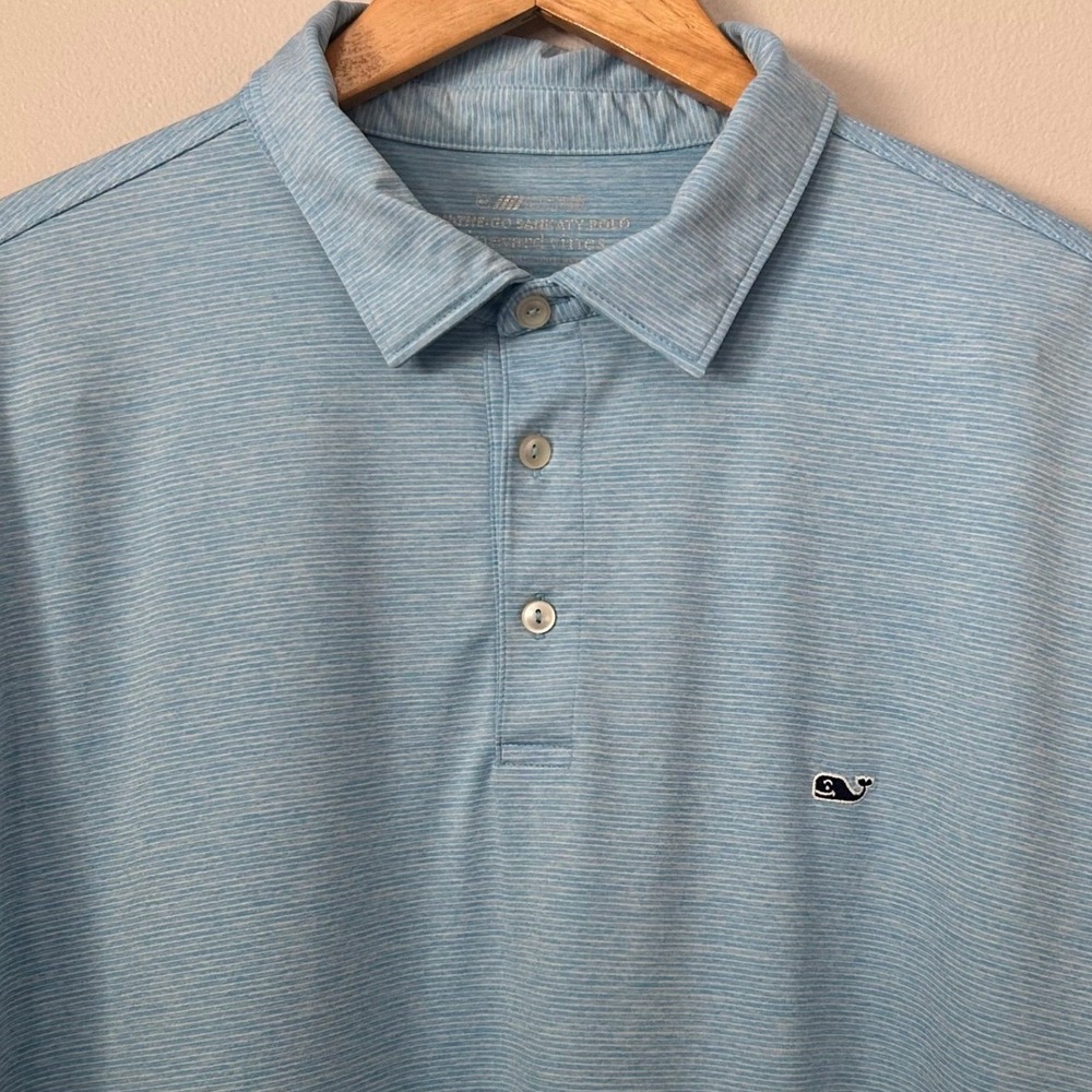 Vineyard Vines Polo Shirt Mens XL Blue Striped OTG Sankaty Performance Stretch